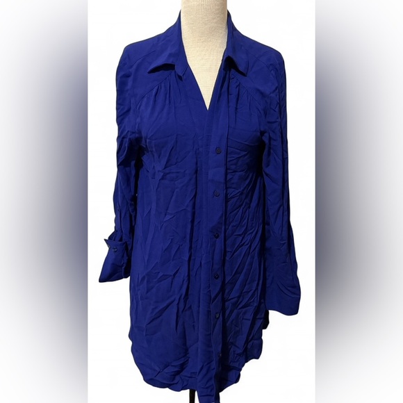 I.N.C International Concepts Roll-Tab Button-Down Blue Long Sleeve Blouse - Picture 1 of 4
